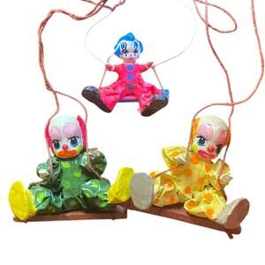 Vintage Paper Mache Swinging Hanging Clown Dolls Circus 3 Mexican Folk Art Fair